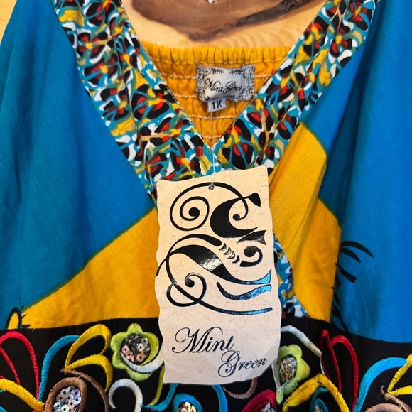 Mint Green Women’s Boho Floral Maxi Dress Yellow Blue Cotton 1X Spaghetti Straps - Picture 5 of 11